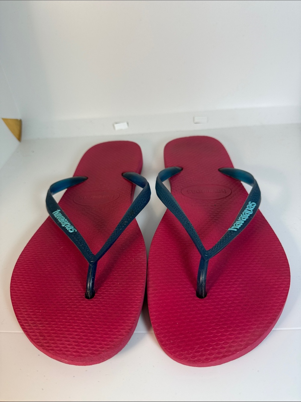 Havaianas Flip Flops in Raspberry with Teal Straps